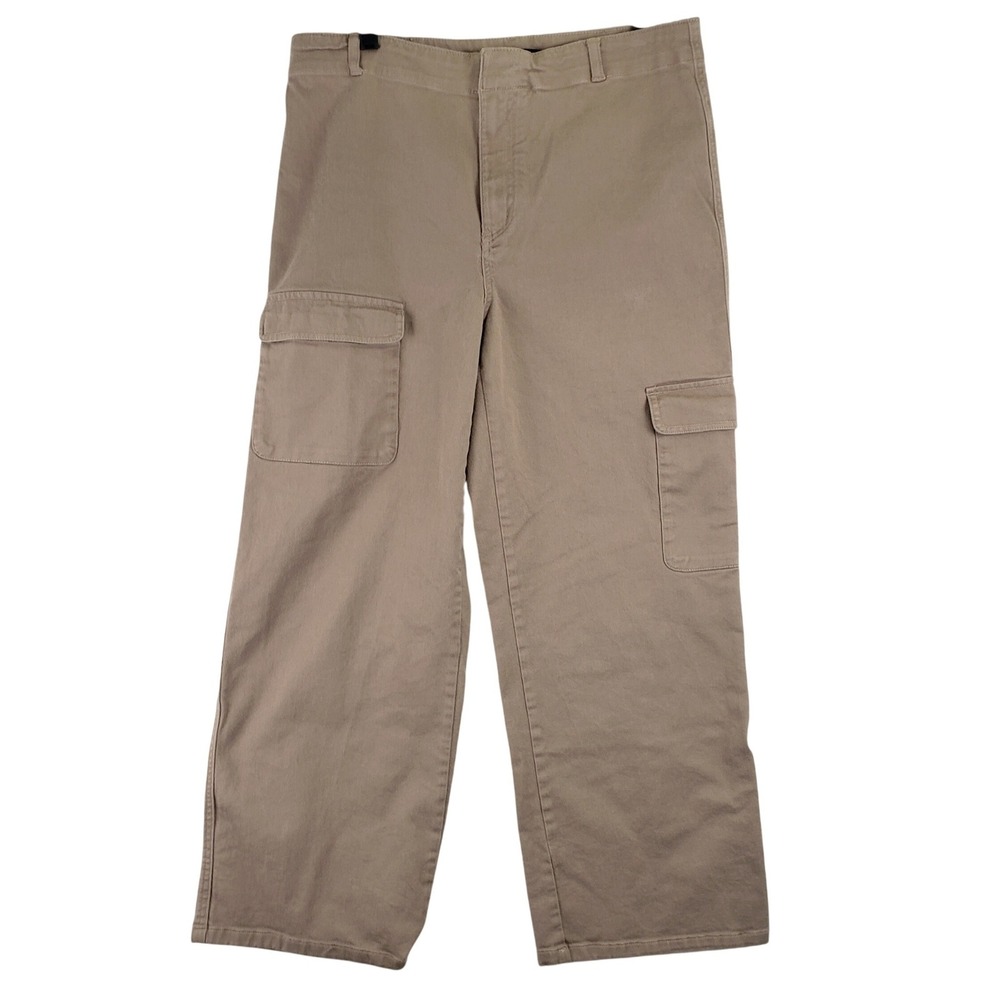 Quince Cargo Pants Womens 14 Tan Wide Leg Organic Cotton Stretch Utility Casual
